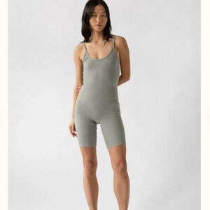 NWT ARQ Nico Bikesuit Taupe Ribbed Stretch Romper One-Piece Bodysuit Women’s M